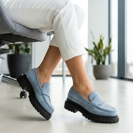Mocasini dama din piele naturala blue